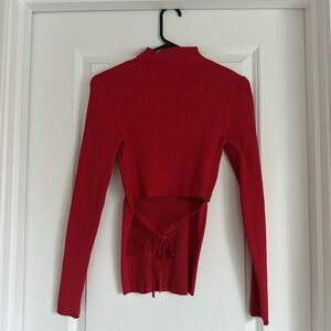Babaton Red Tie Front Cut Out Bodysuit